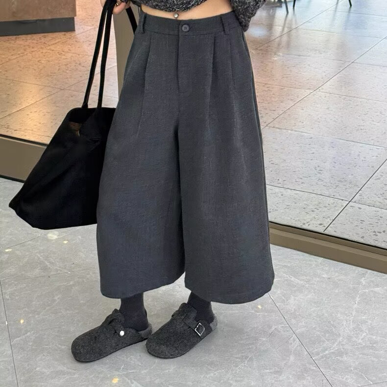 高腰毛呢西装八分阔腿裤女2025秋季新款欧洲站时尚宽松显瘦休闲裤