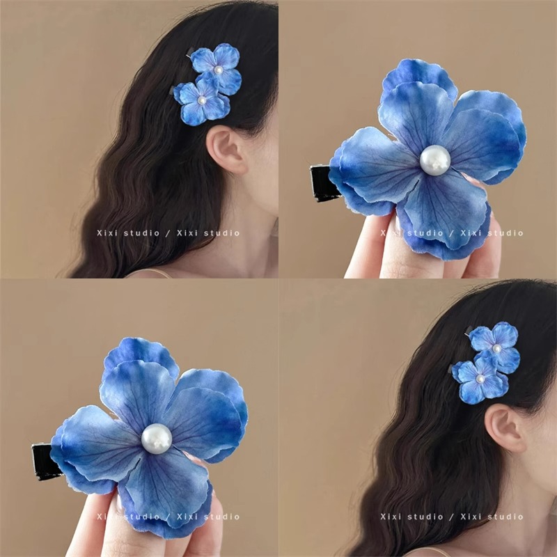 仿真花朵发夹气质头花侧边精致发卡网红新款海边配饰蓝色度假发饰