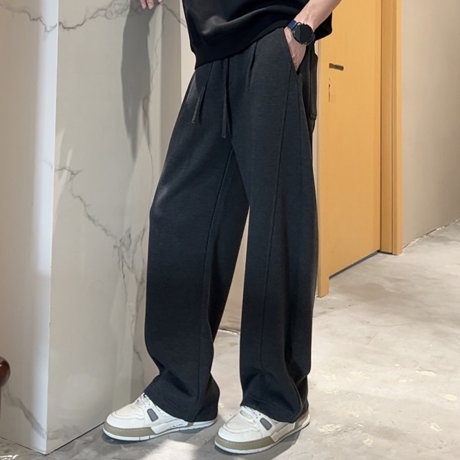 CAO SIR秋冬加绒保暖阔腿弯刀卫裤抽绳休闲裤运动百搭宽松长裤