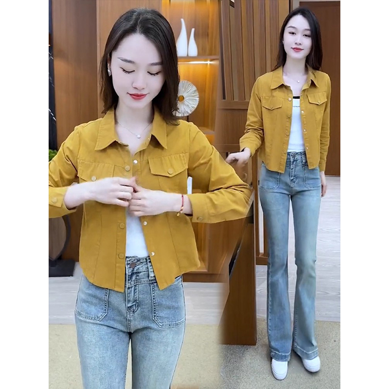 拉夏贝尔时尚短外套女2025春秋新款时髦洋气衬衫外搭百搭显瘦上衣