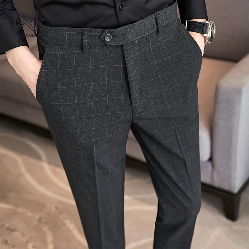 MODEK KODEK格子男士西装裤春秋2025年新款休闲高级感九分直筒裤