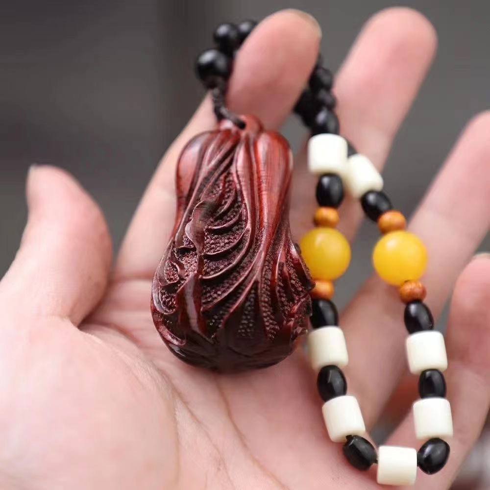 紫檀木雕实木白菜百财手把件挂见把玩件文玩红木挂件车挂装饰文玩