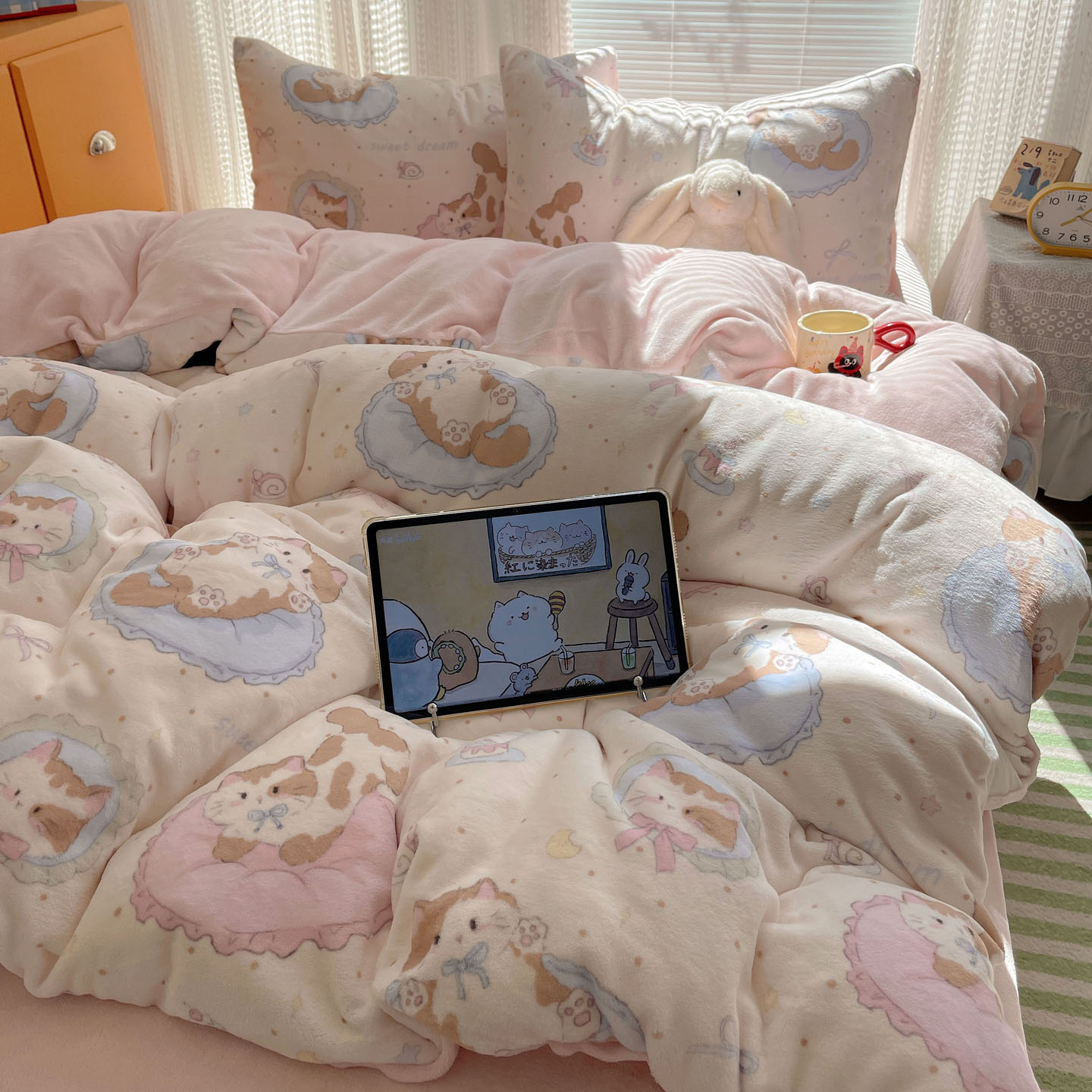 Heart Island【萝莉猫咪】秋冬卡通可爱加厚牛奶绒四件套双面绒保暖