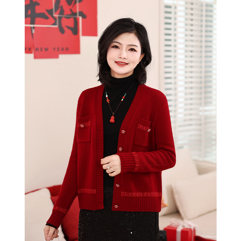 阿楠anan 喜上眉梢 纯羊毛小香风亮丝织带丝绒扣针织开衫叠穿毛衣