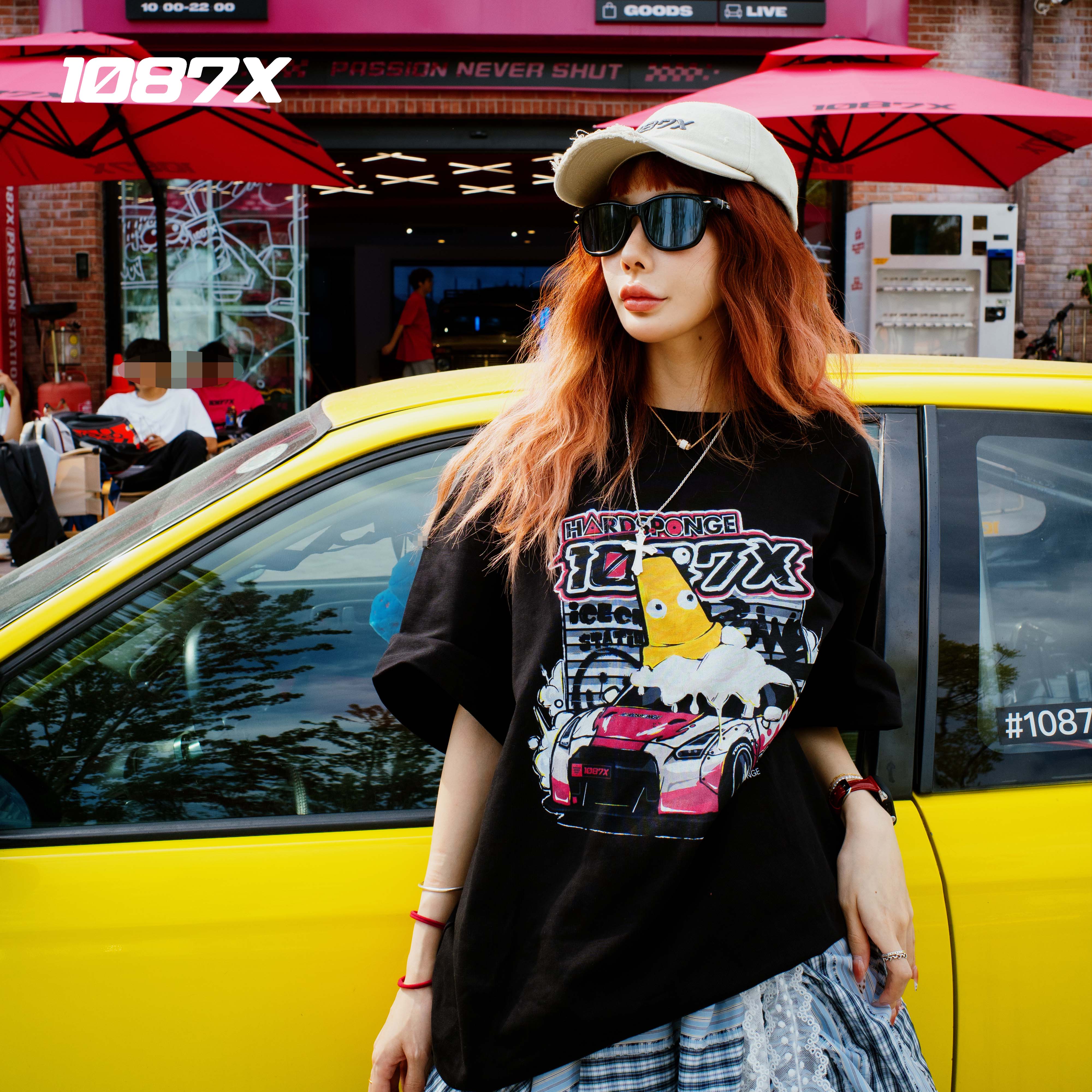 1087X&HARDSPONGE新品联名重磅美式休闲宽松印花卡通汽车文化T恤