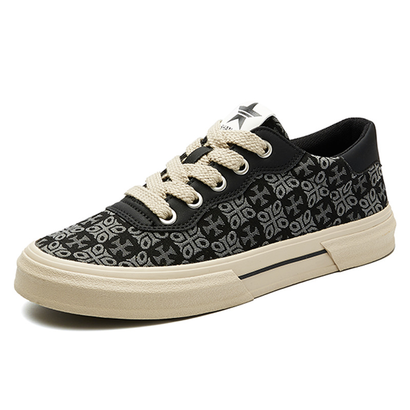 春季最新款男鞋时尚百搭小众休闲男士帆布鞋印花低帮平底板鞋