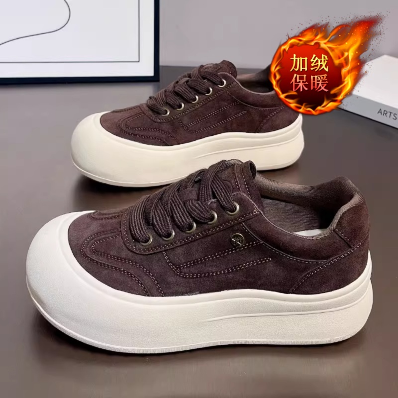 厚底板鞋女2025年秋冬新款百搭爆款小众加绒复古大头鞋女休闲鞋潮