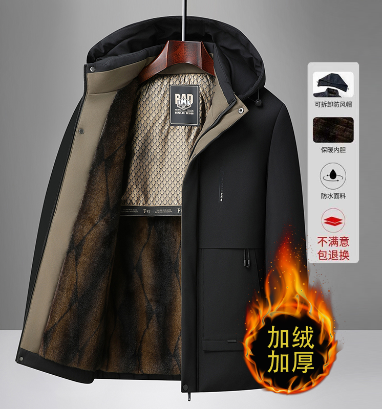 成年人爆款派克服时尚新款休闲中长款保暖冬季秋冬男士连帽加厚