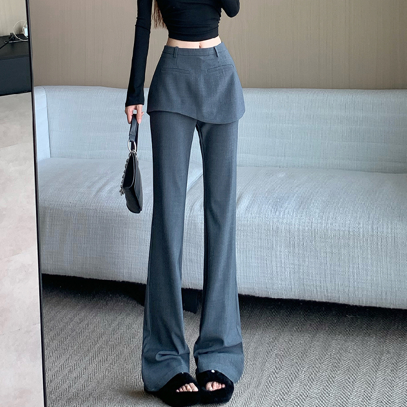 假两件屁帘休闲裤女2025秋季爆款时尚设计感高腰显瘦微喇裤拖地裤