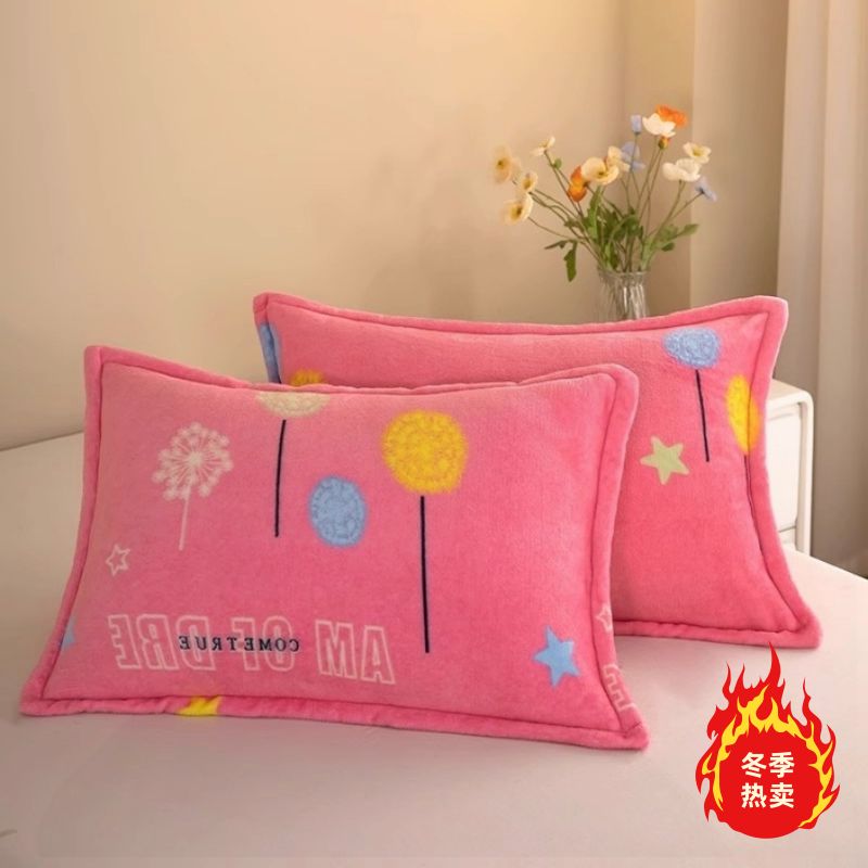 牛奶绒枕套加厚保暖珊瑚绒枕头套一对法兰绒枕芯