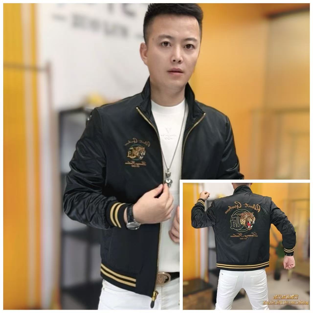 8052秋季新款时尚男士修身刺绣百搭长袖夹克外套