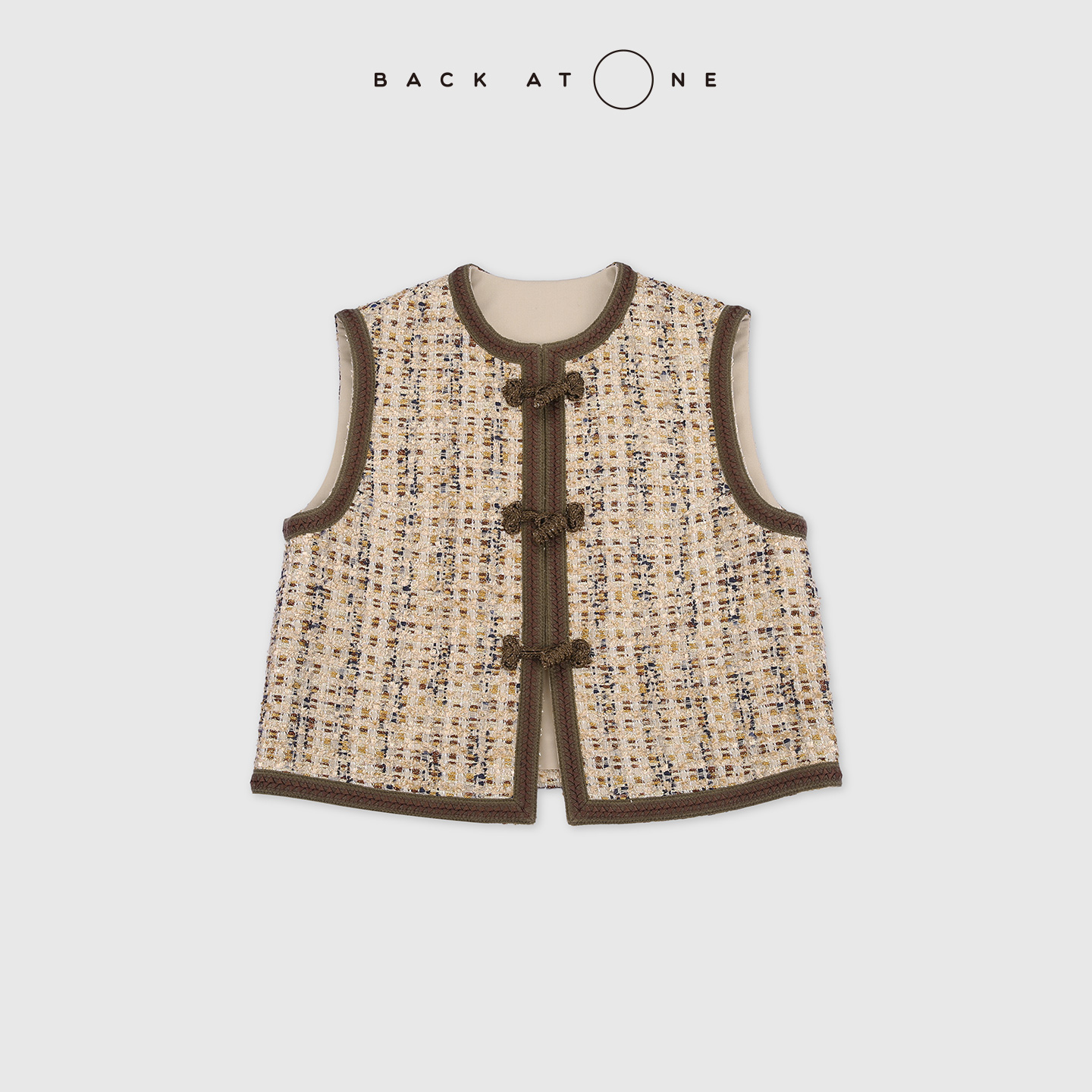 BACKATONE“金丝雀跃”手工盘扣圆领织带小香马甲 BFF-1BE297E-K