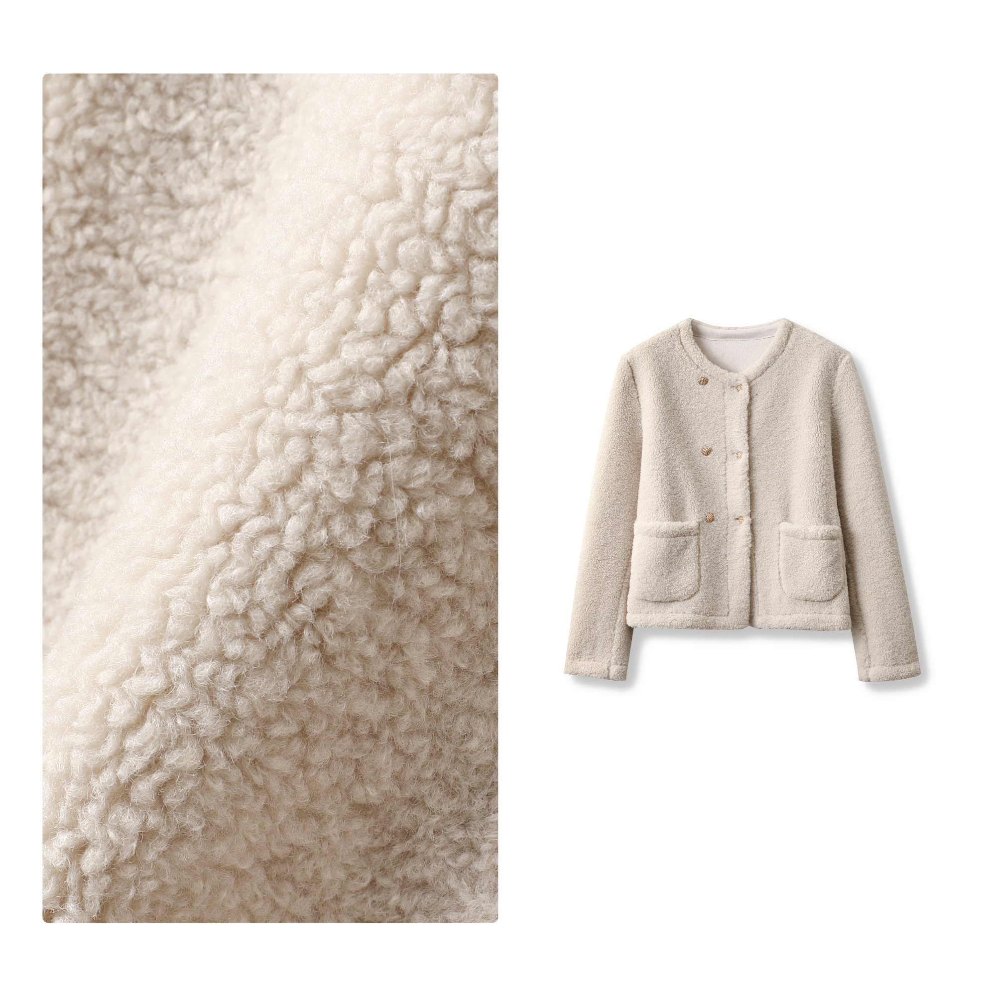 B 门店49&9！麦穗外套」仿羊羔毛皮毛一体双排扣保暖上衣女D00189