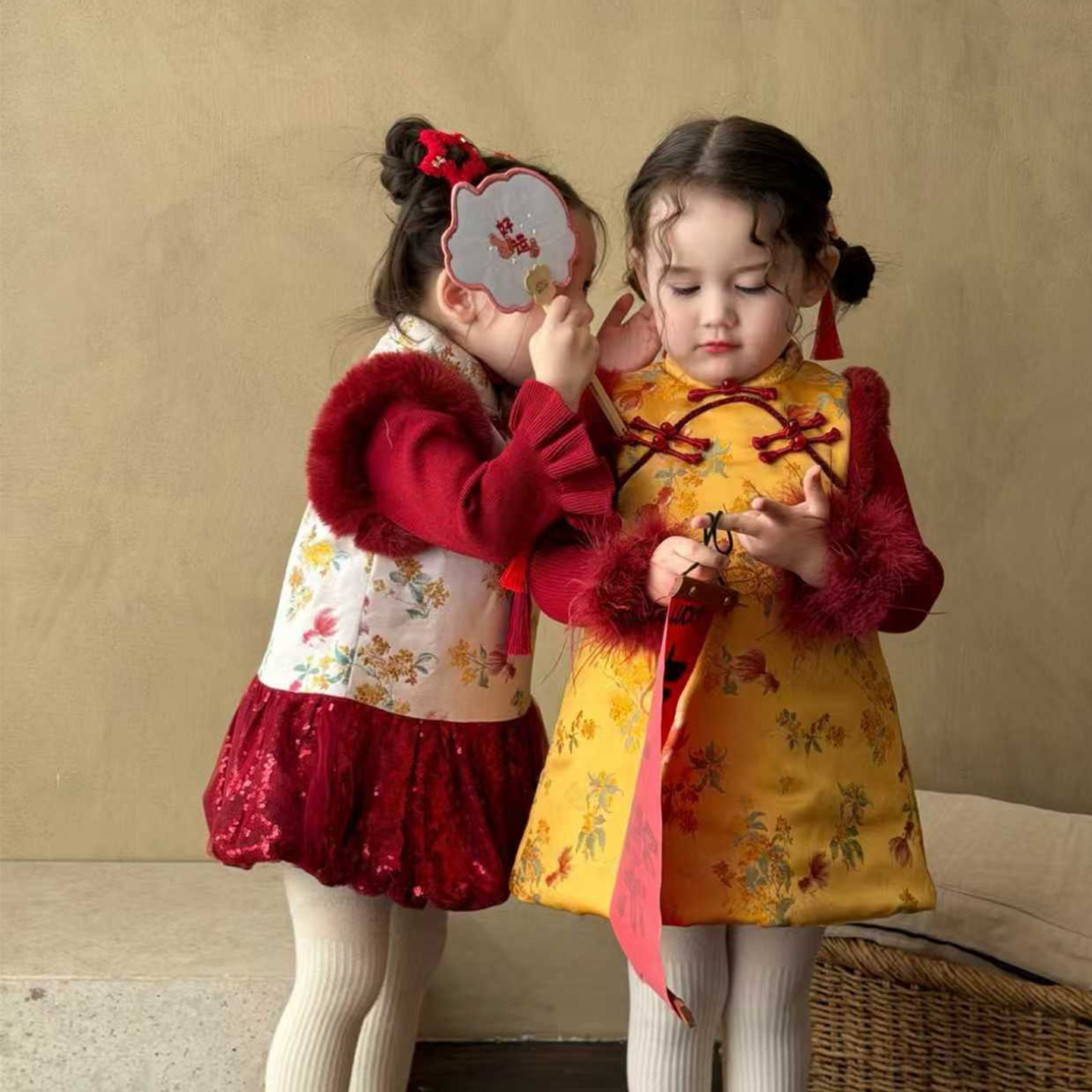 壹妈童装周岁女宝宝礼服套装喜庆过年衣服女童中式改良旗袍唐装