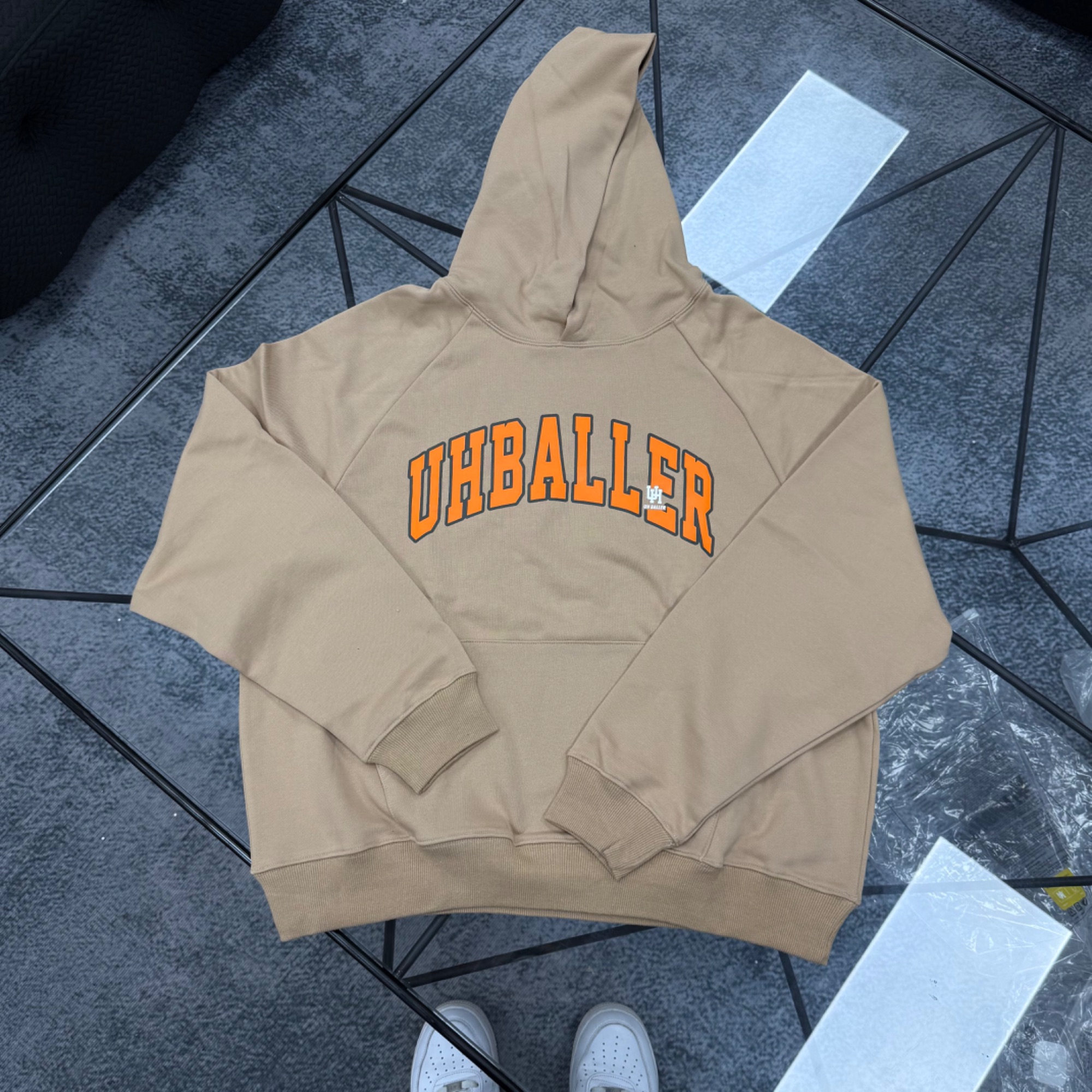 UHBALLER美式沙漠橙色帽衫街头篮球蝙蝠袖运动宽松连帽卫衣