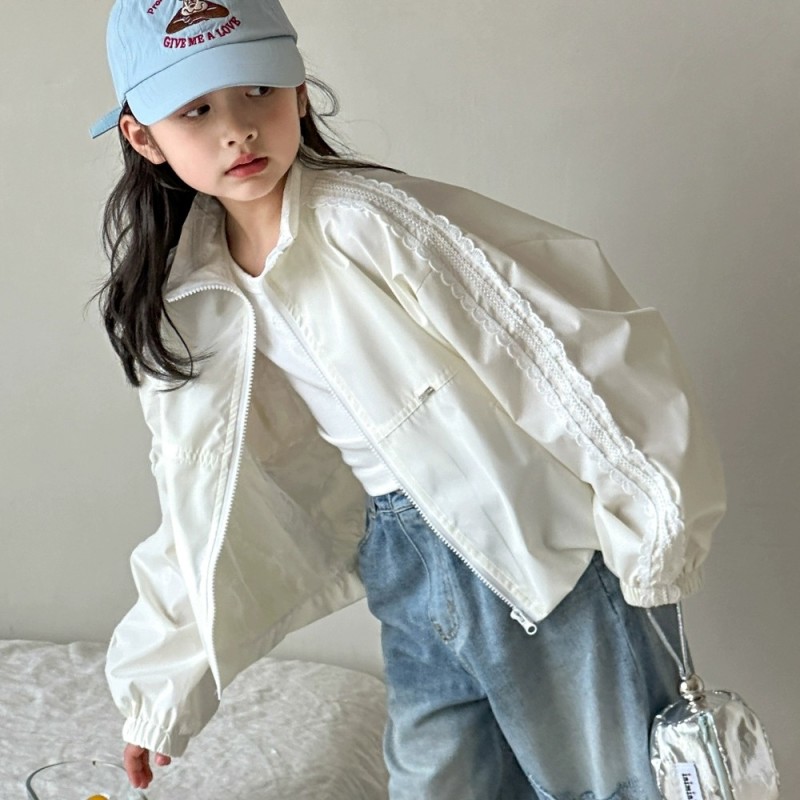 女童秋装外套2025新款儿童洋气韩版夹克衫中大童女孩宽松白色上衣