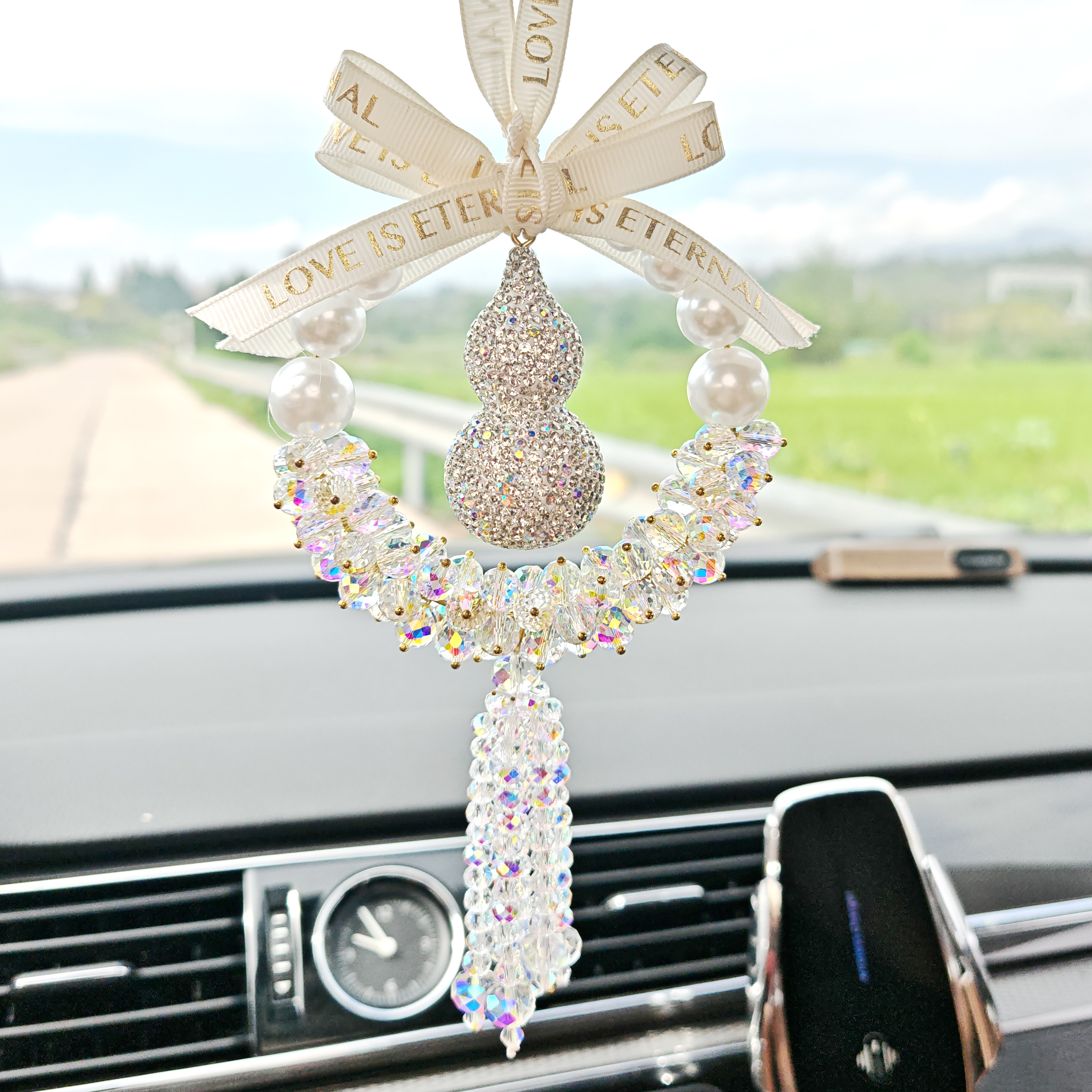 2025新款护路葫芦挂件轻奢水晶女神汽车后视镜挂机车内饰车载挂饰