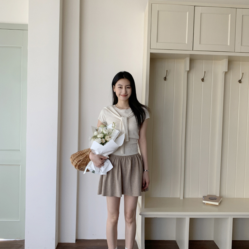 韩系时尚温柔风设计感假两件披肩T恤女2025夏季新款休闲百搭上衣