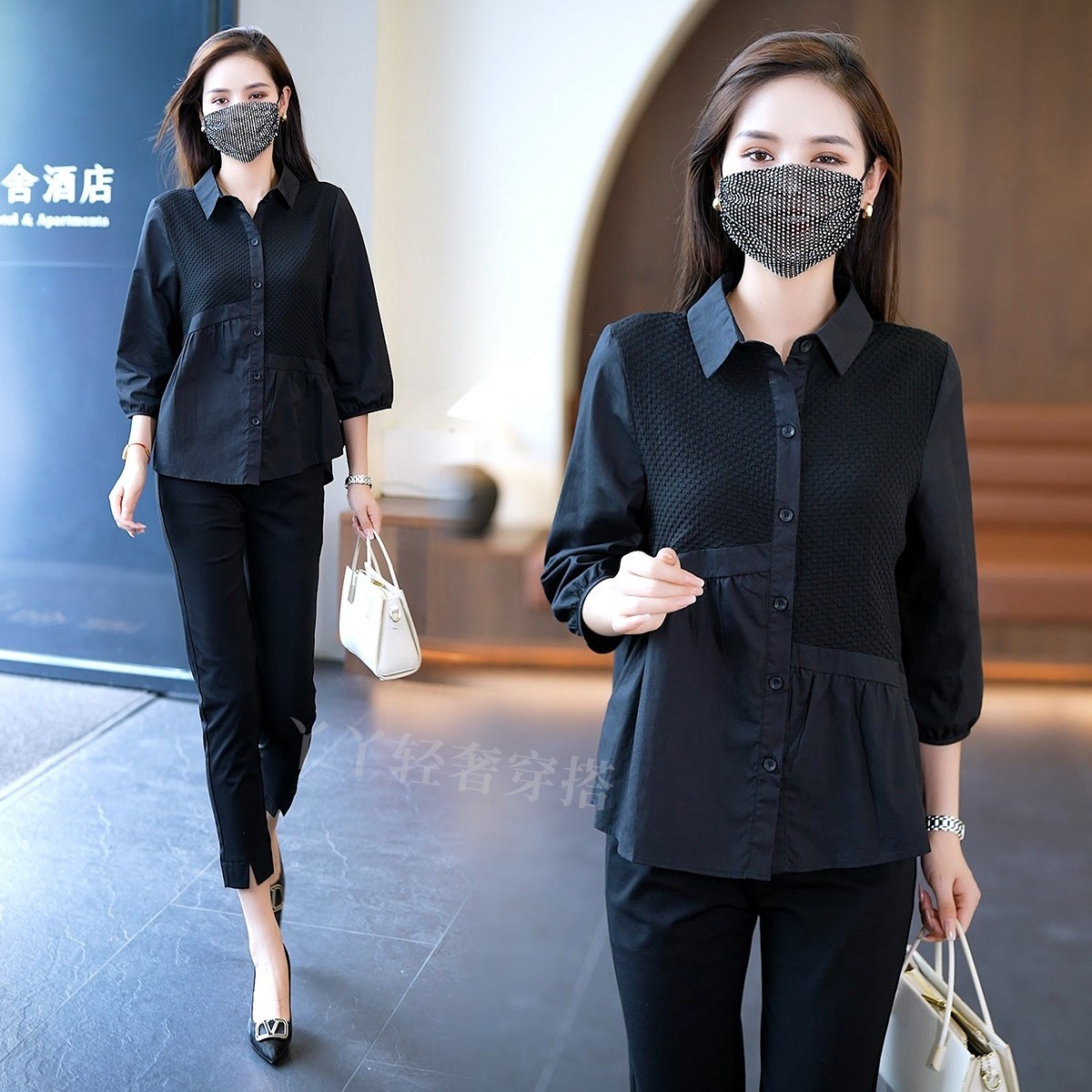 秋季爆款上新八分袖衬衫百搭休闲时尚显瘦遮肚子宽松设计感衬衣