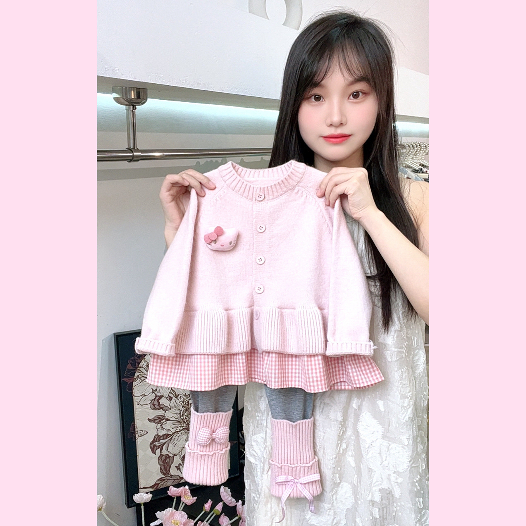 女童2025秋季新款甜美可爱针织毛衣开衫打底裤两件套C23752