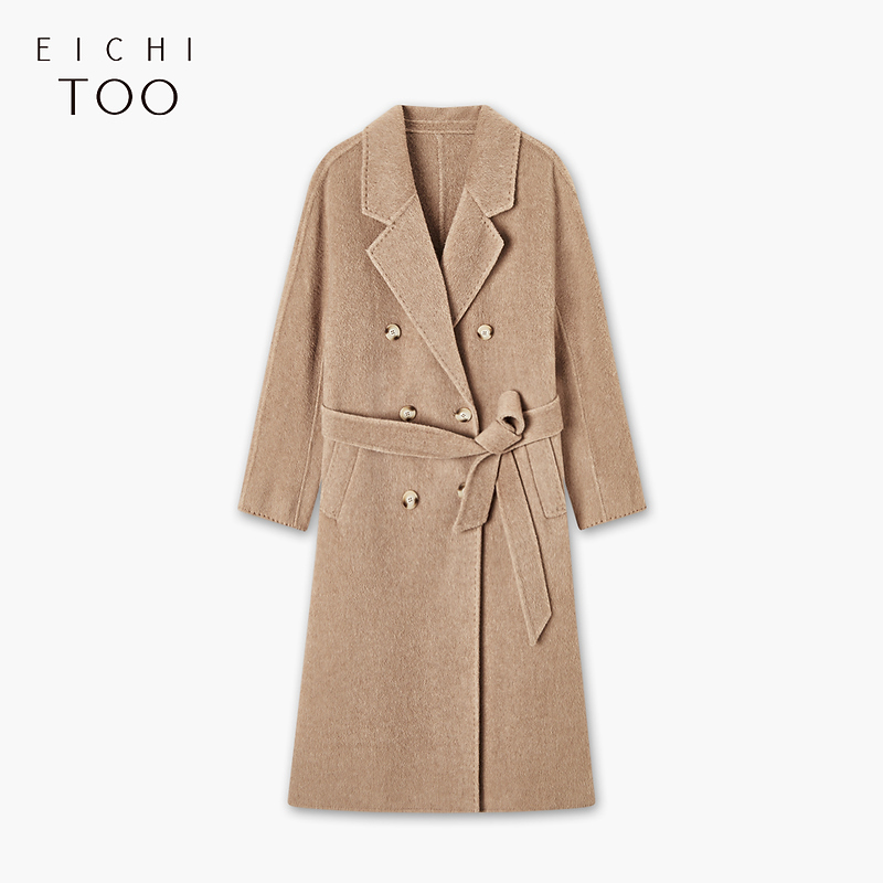 爱居兔女装冬卡其色时尚经典大气简约双面呢大衣EWDSJ4N028A