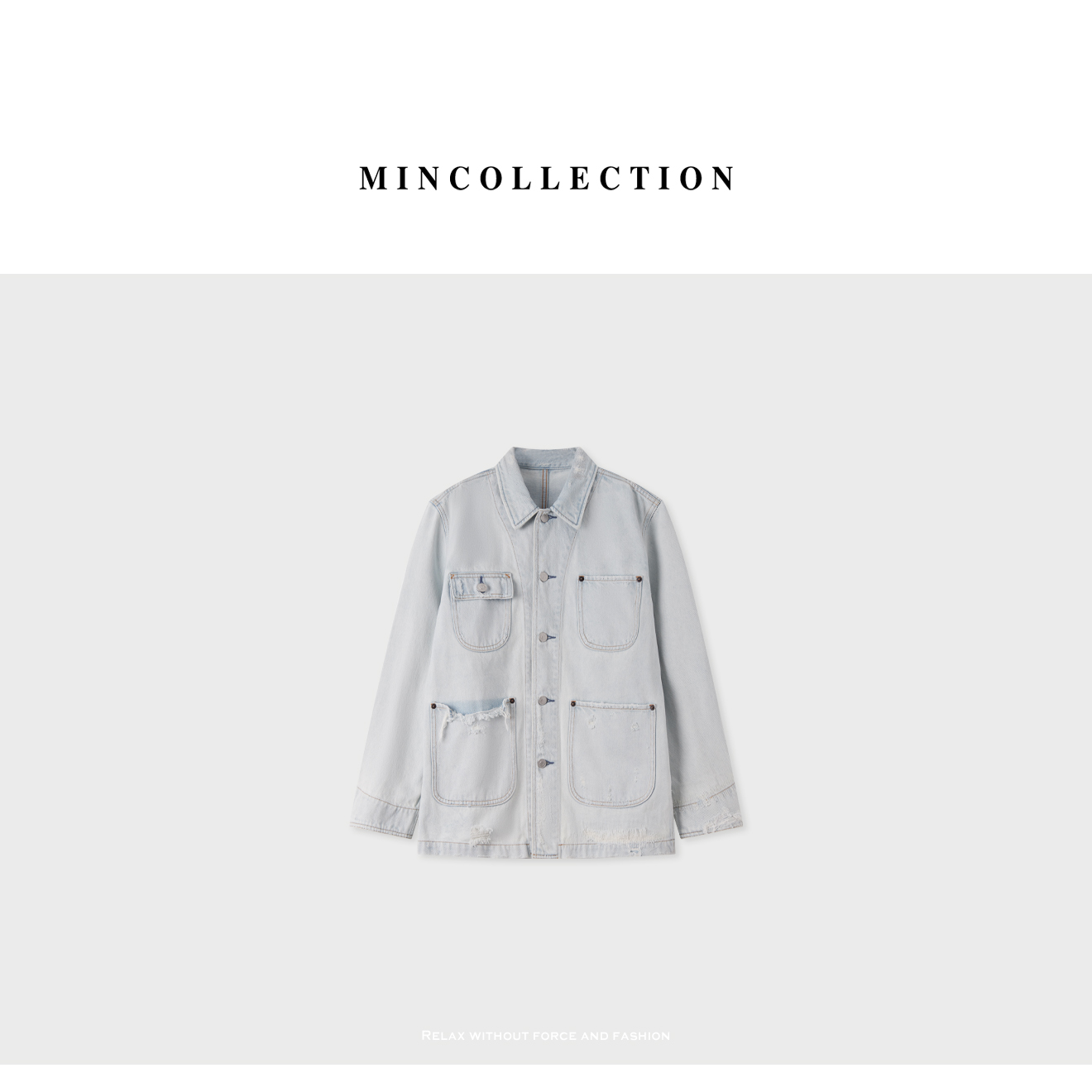 水洗白外套/中性做旧多口袋工装牛仔外套55505