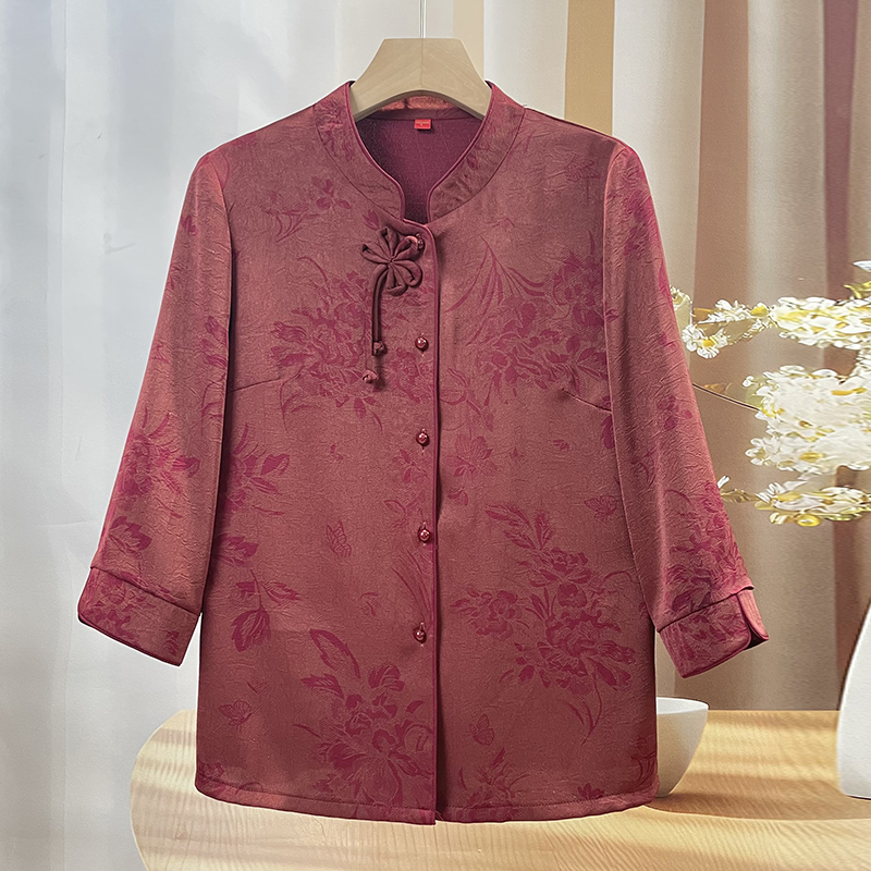 奶奶初秋衬衫七分袖上衣中老年人妈妈夏季宽松衬衣60岁70太太衣服