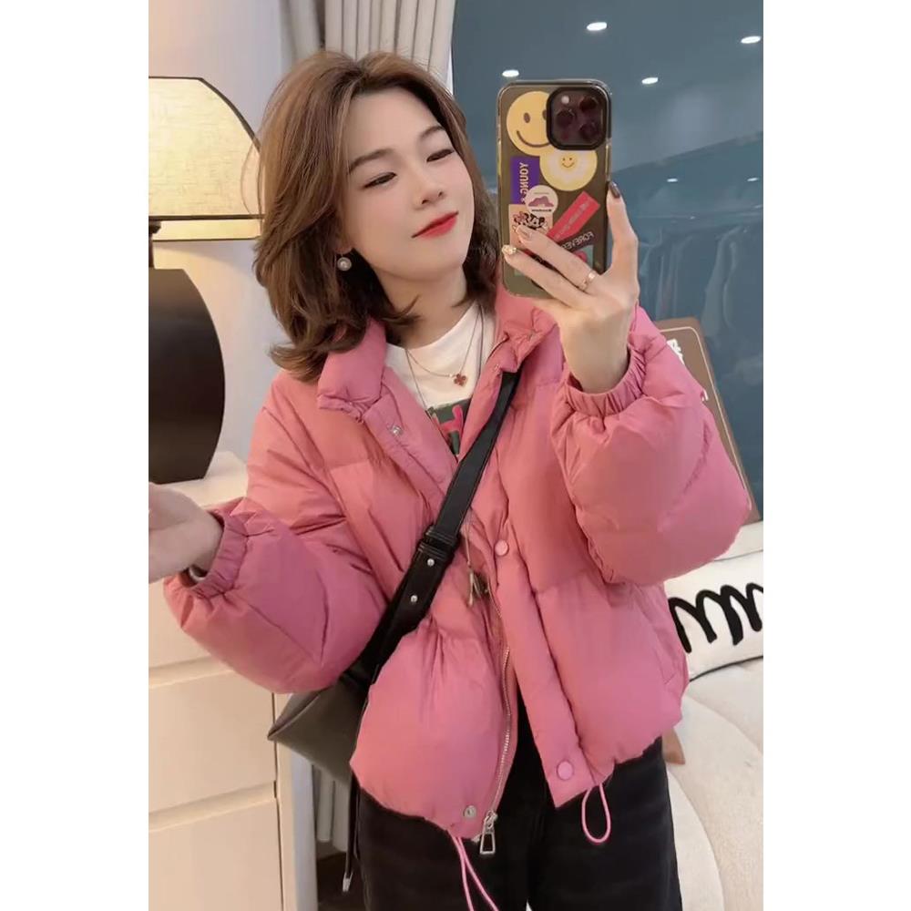 2024年新款小个子高级感超好看粉色短款羽绒服棉衣棉服外套女冬季