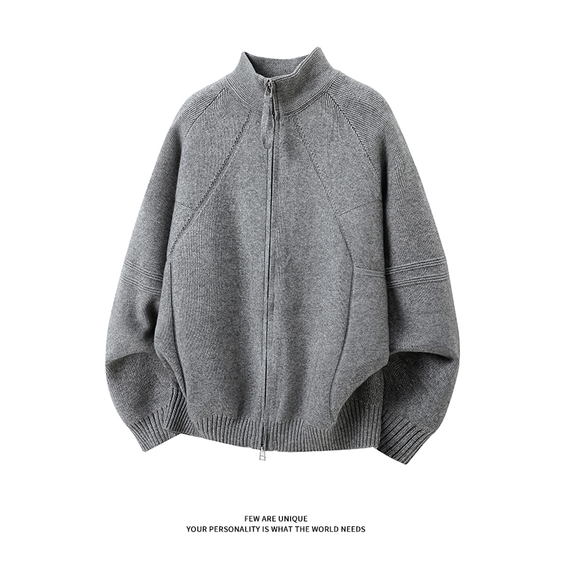 重磅针织开衫毛衣男秋冬季宽松慵懒风cleanfit上衣高级感拉链外套