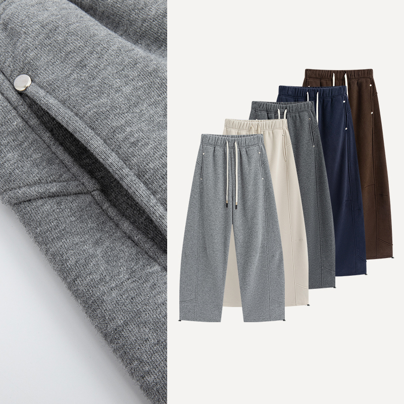 「铆钉解构卫裤」基础款拼接两穿微弯刀直筒加厚绒百搭休闲运动裤