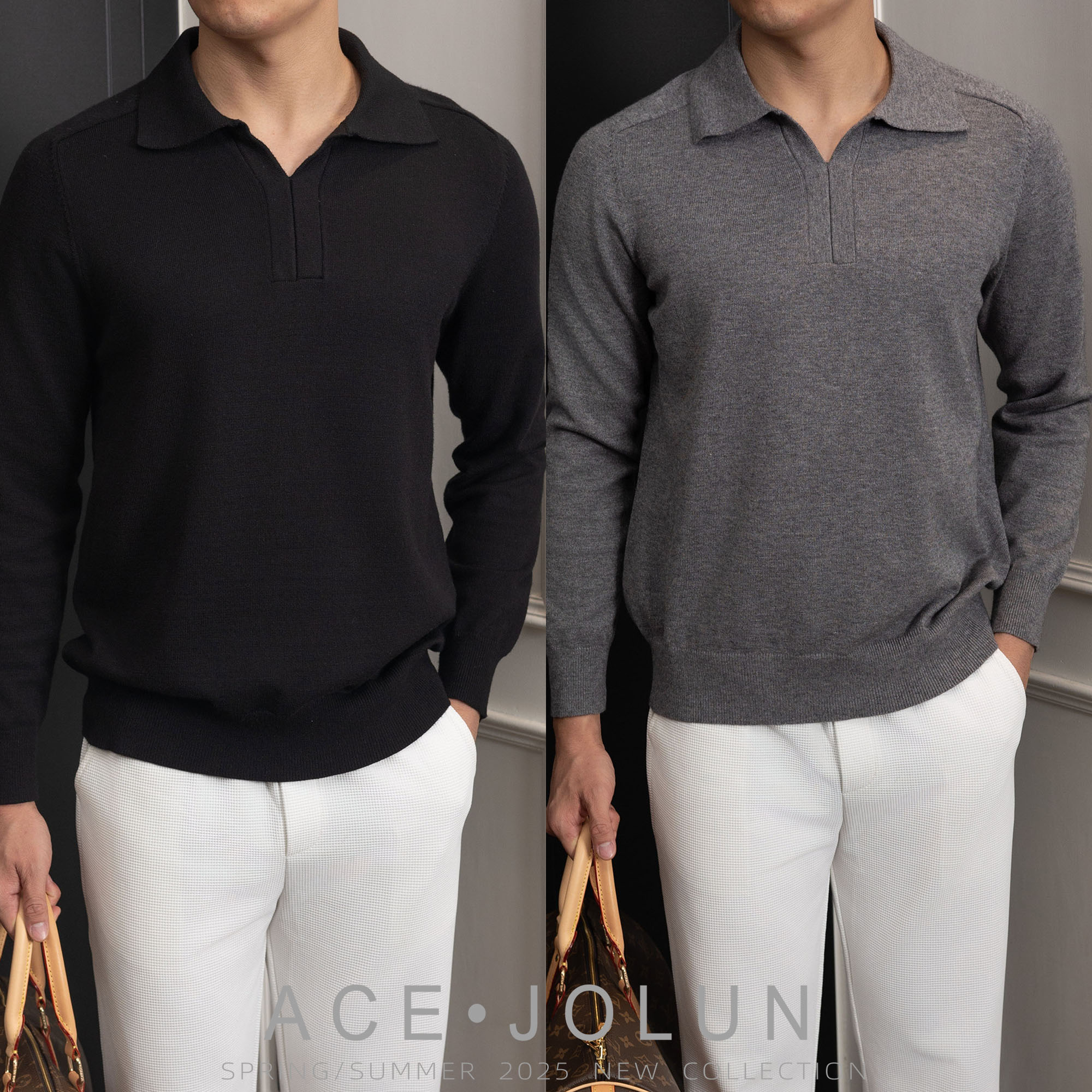 【缝合领】秋冬新贵针织衫长袖男士轻奢老钱风设计感POLO领打底毛衣