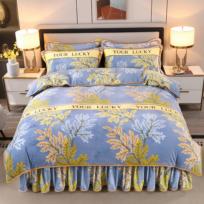 【专柜正品】冬款加绒加厚双面牛奶绒简约印花亲肤保暖双面绒四件套