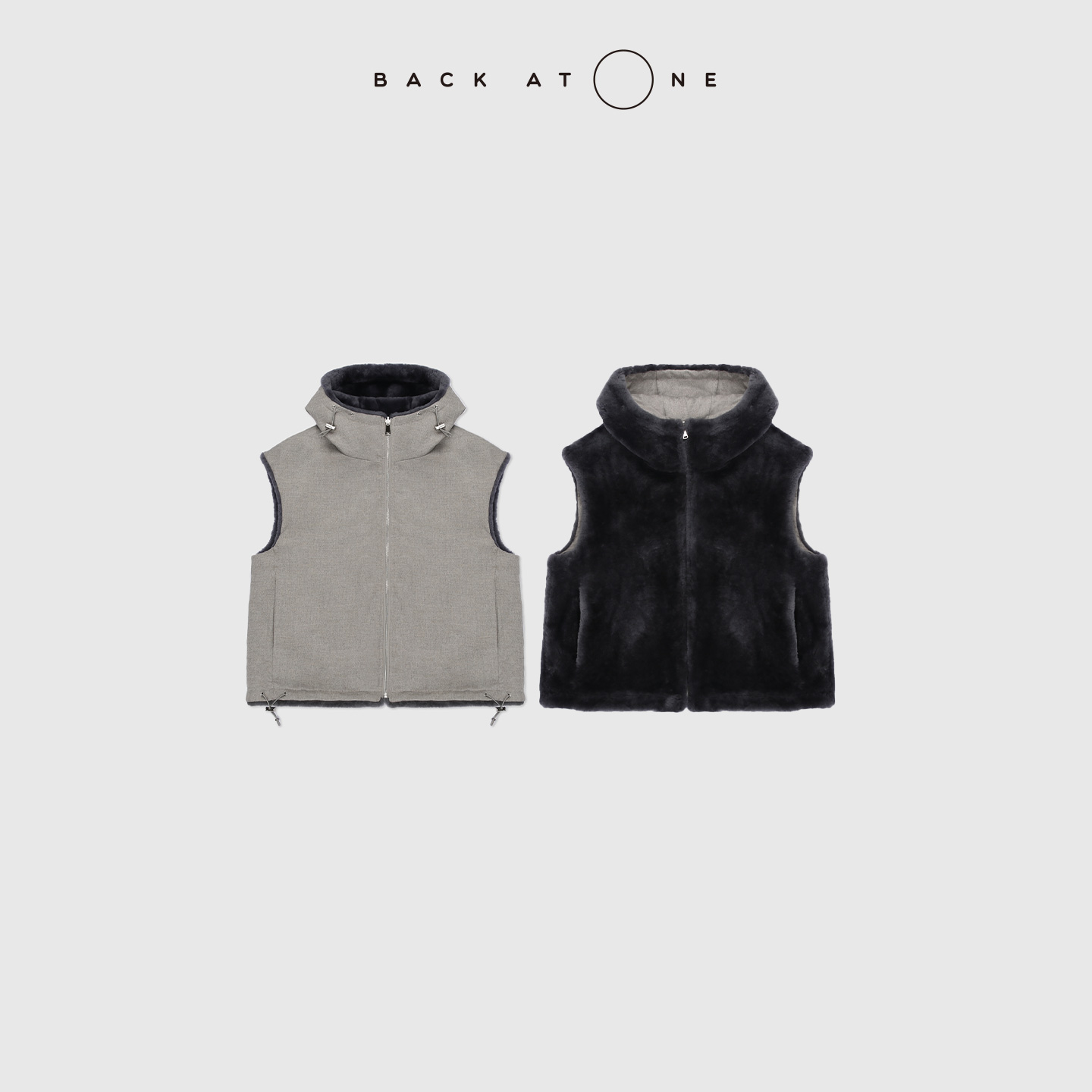 BACKATONE“圣泉” 正反两穿柔软连帽皮毛一体马甲 BFF-1GE680K-K