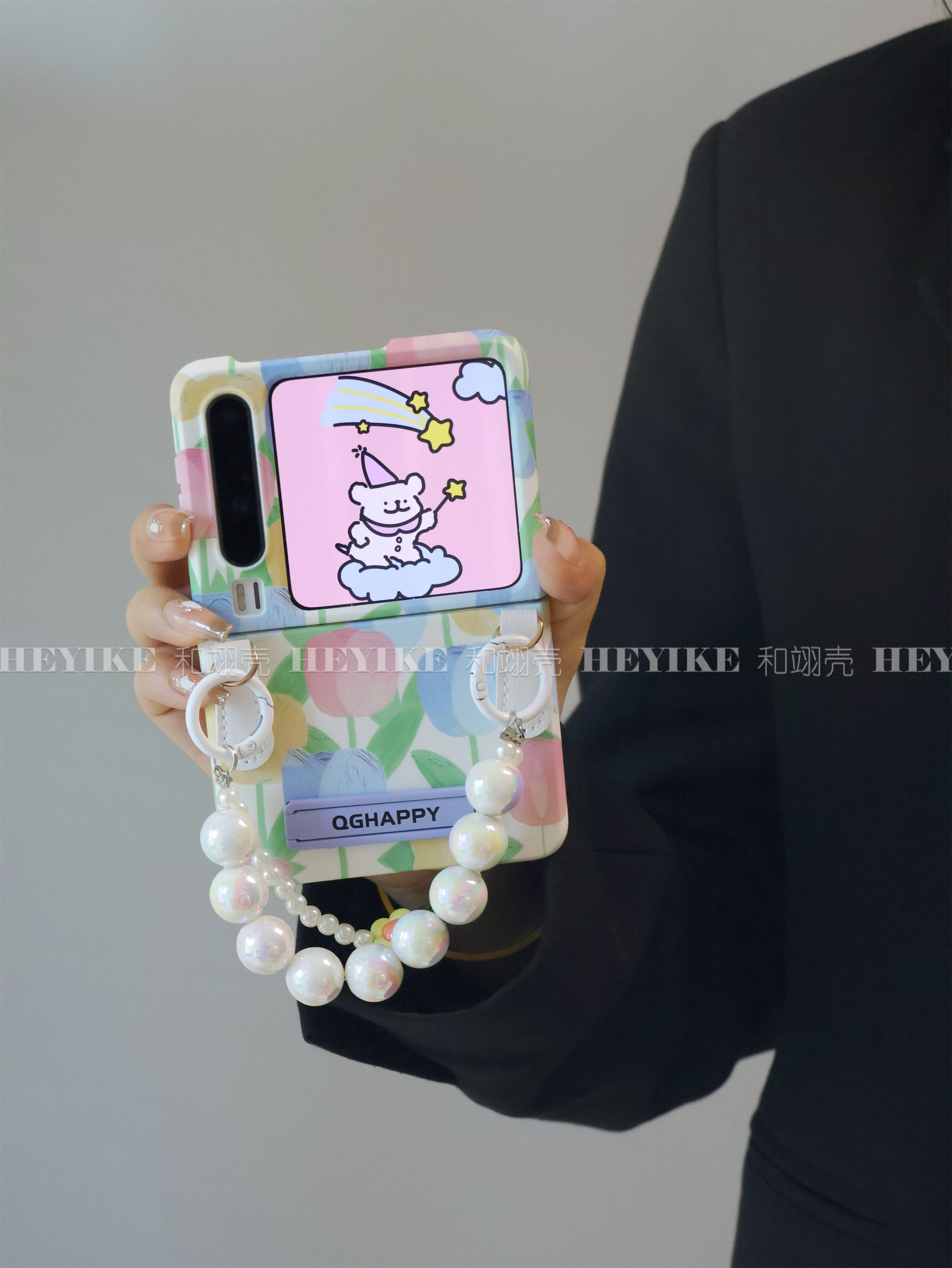 韩系油画花朵支架适用华为purax手机壳阔折叠mixflip2防摔少女蓝