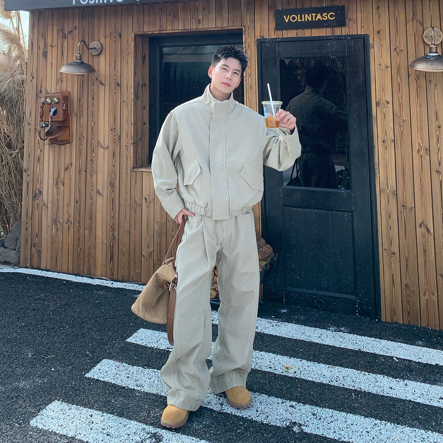 Holocene美式潮牌纯棉牛仔夹克男高街直筒牛仔裤套装2578-K578