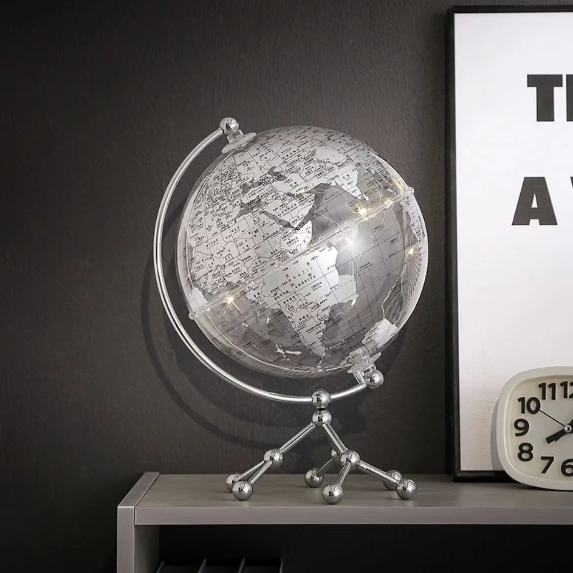 创意透明地球仪摆件轻奢高档客厅办公室桌面装饰大摆件透明水晶球