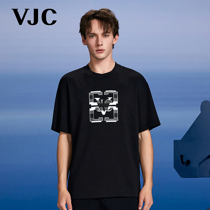威杰思（VJC）2025秋新款男装时尚短袖圆领针织T恤衫潮流B24CA1011