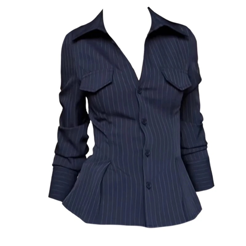 大码胖mm法式V领衬衫女秋季新款气质高级感修身显瘦收腰长袖上衣