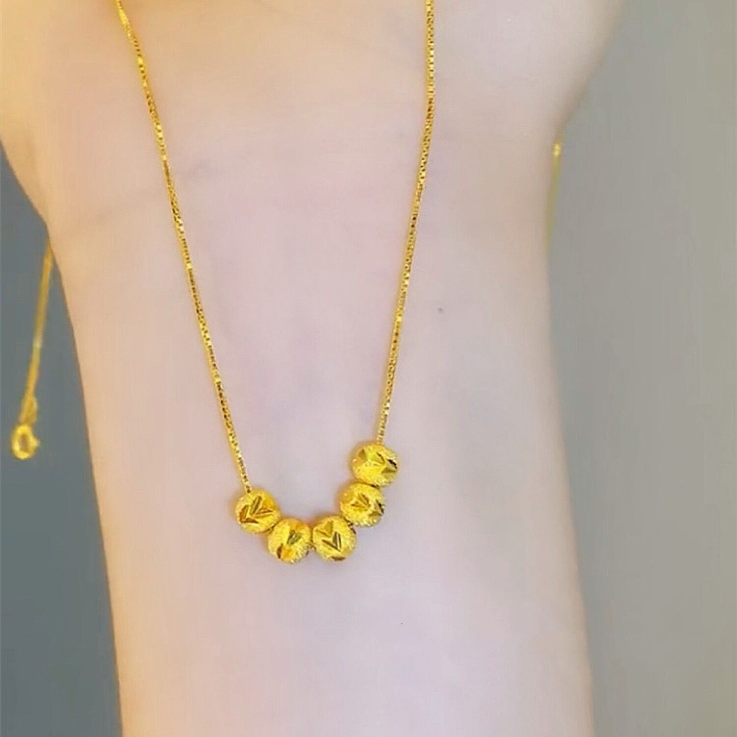 钛钢项链 中国风五福临门雕刻爱心时尚百搭磨砂圆珠转运珠项链女