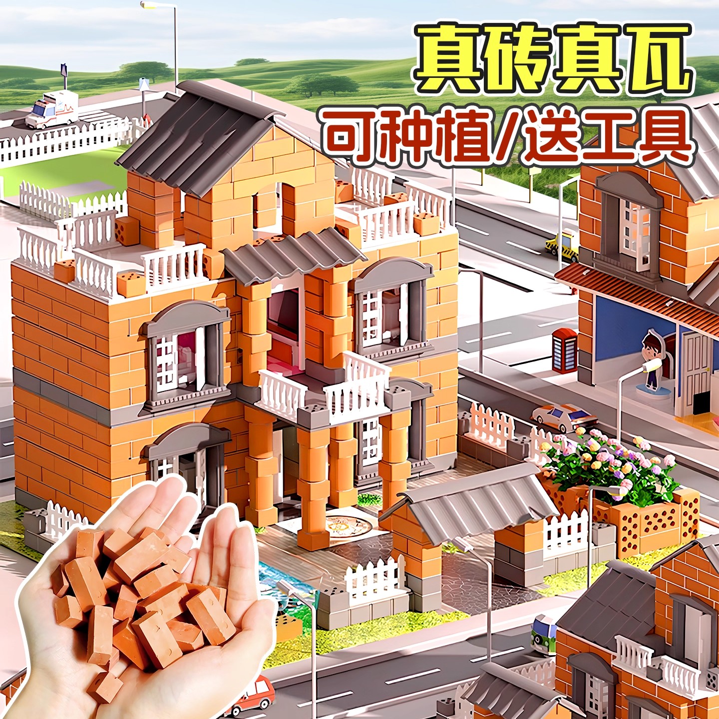 泥瓦匠盖房子砌墙玩具真砖块头儿童手工diy迷你小屋男孩生日礼物