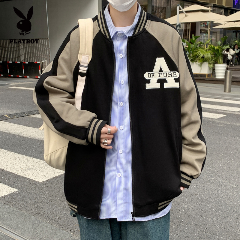花花公子2025春季新款韩版插肩袖棒球服夹克男青少年时尚宽松开衫