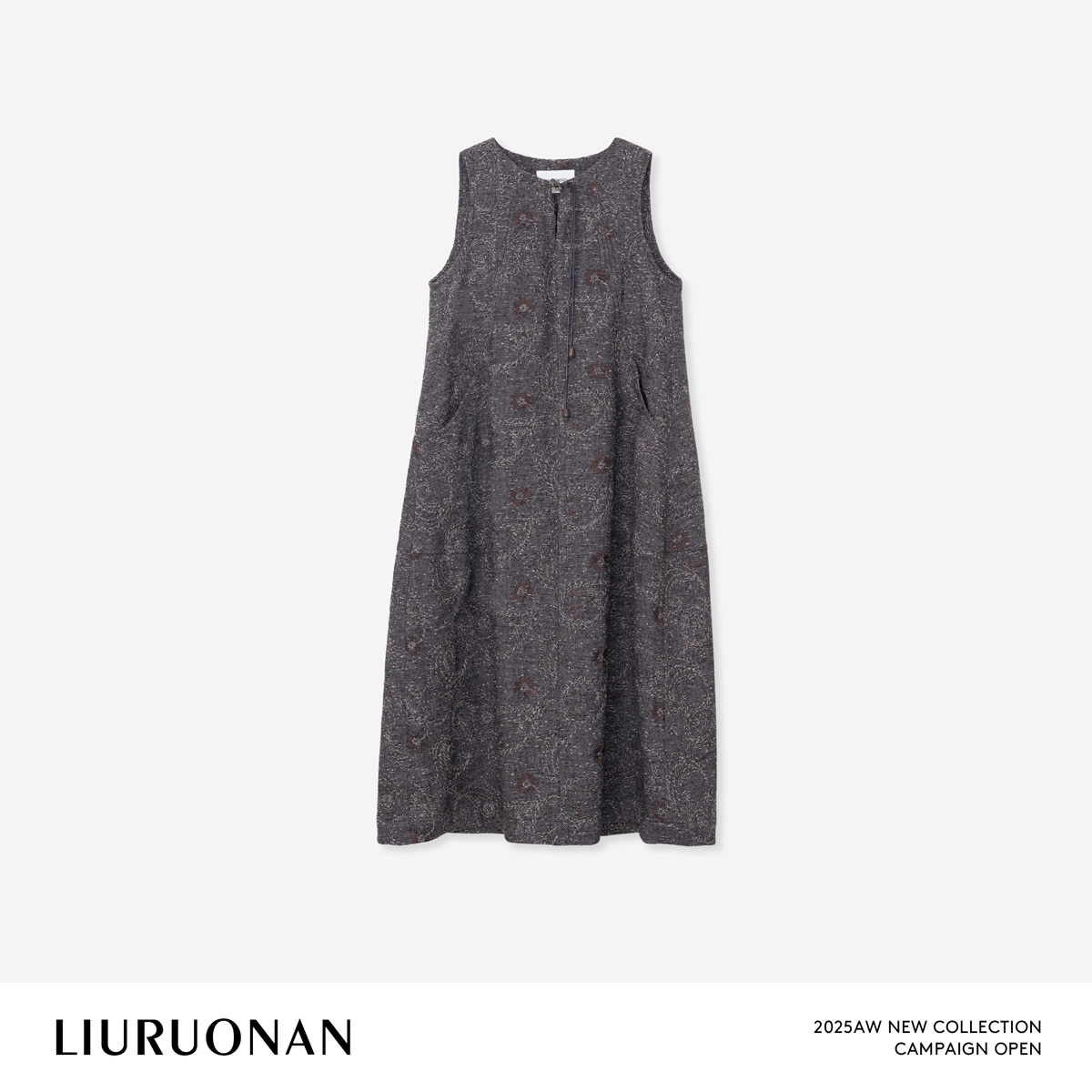 LIURUONAN 25WIN【帕米尔】圆领系带设计气质提花无袖叠穿连衣裙女