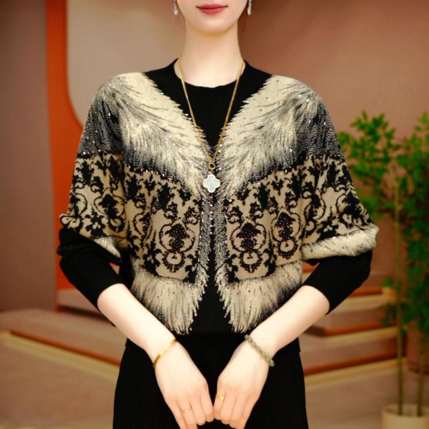 时尚大码中年妈妈针织衫2025秋冬新款宽松显瘦遮肉减龄百搭毛衣女