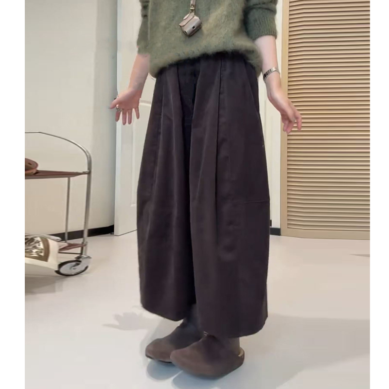 韩系复古松紧腰灯芯绒八分裤女秋季宽松慵懒七分裤百搭休闲阔腿裤