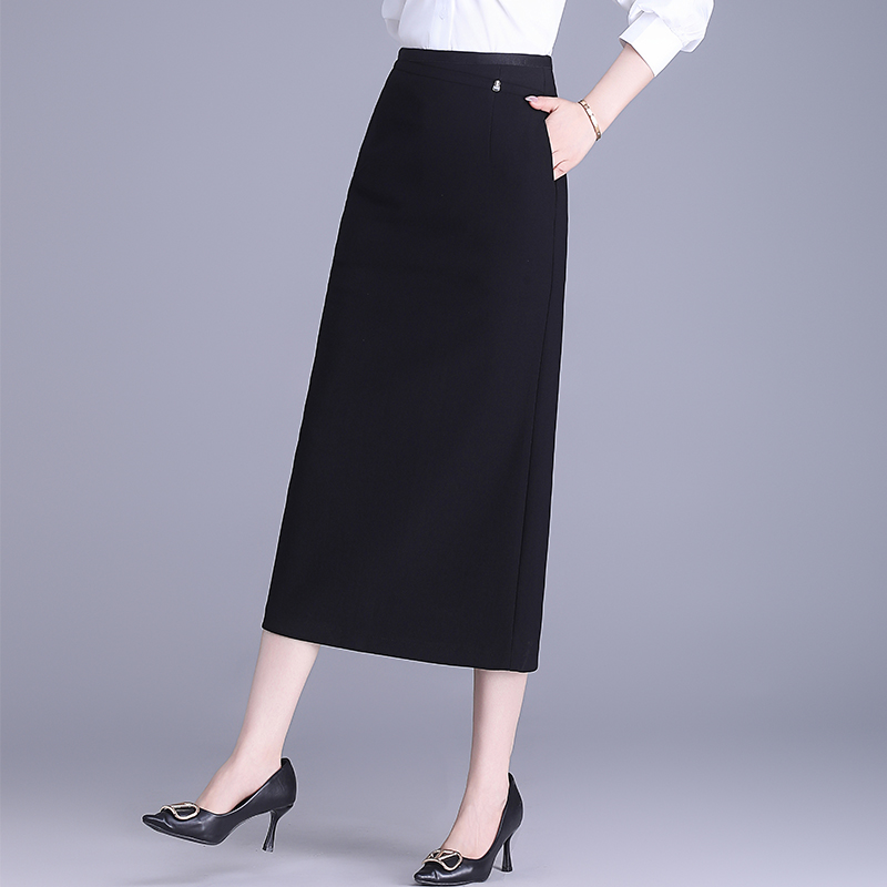 黑色气质半身裙女2025春秋新款中长款后开叉包臀裙通勤职业一步裙