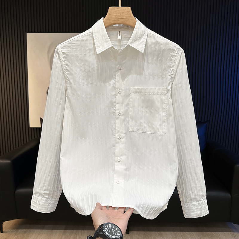 春秋季薄款纯色长袖衬衫男宽松休闲透气帅气翻领日系男装衬衣外套