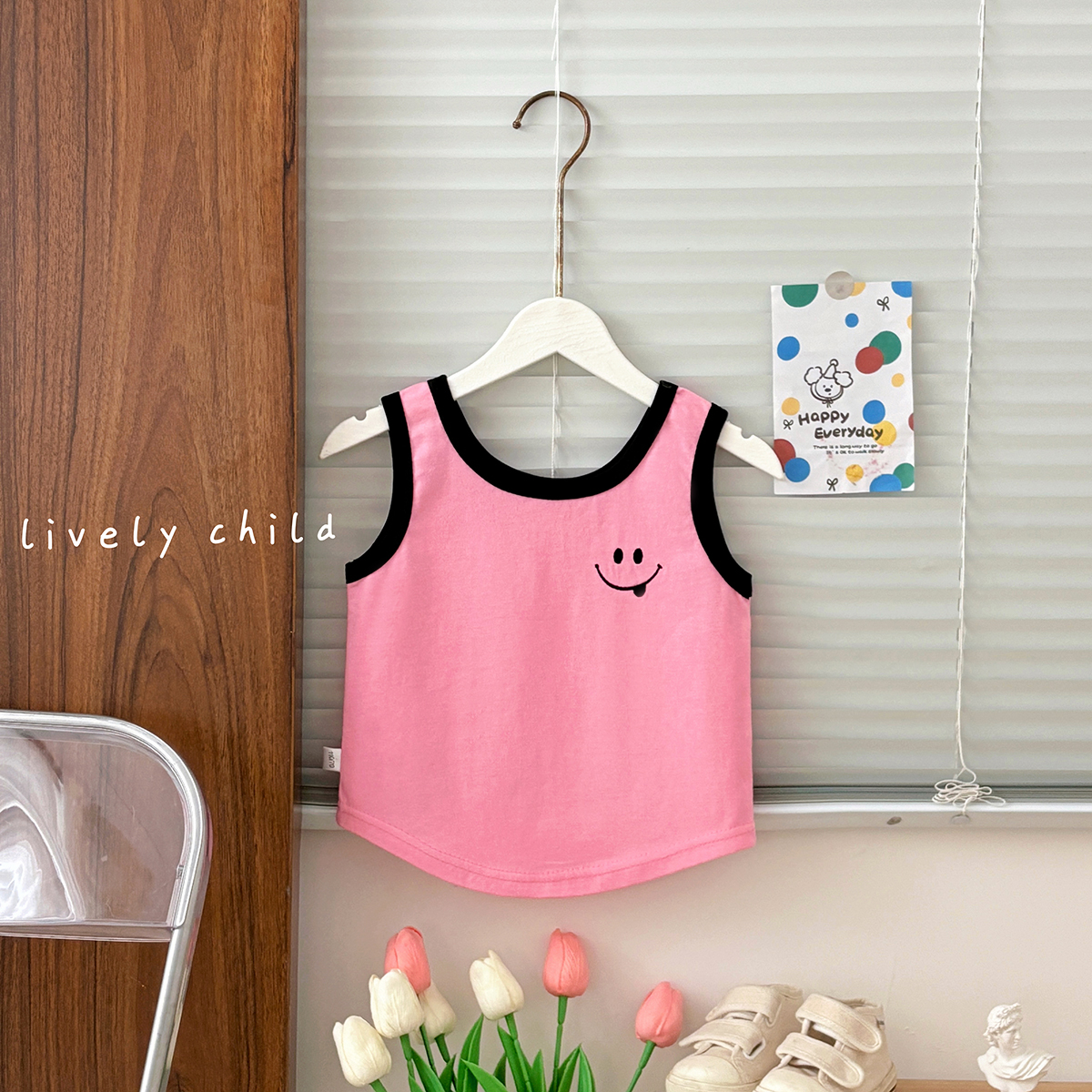 纯色女小童夏季印花背心韩版吊带无袖针织背心婴儿女童纯棉宝宝