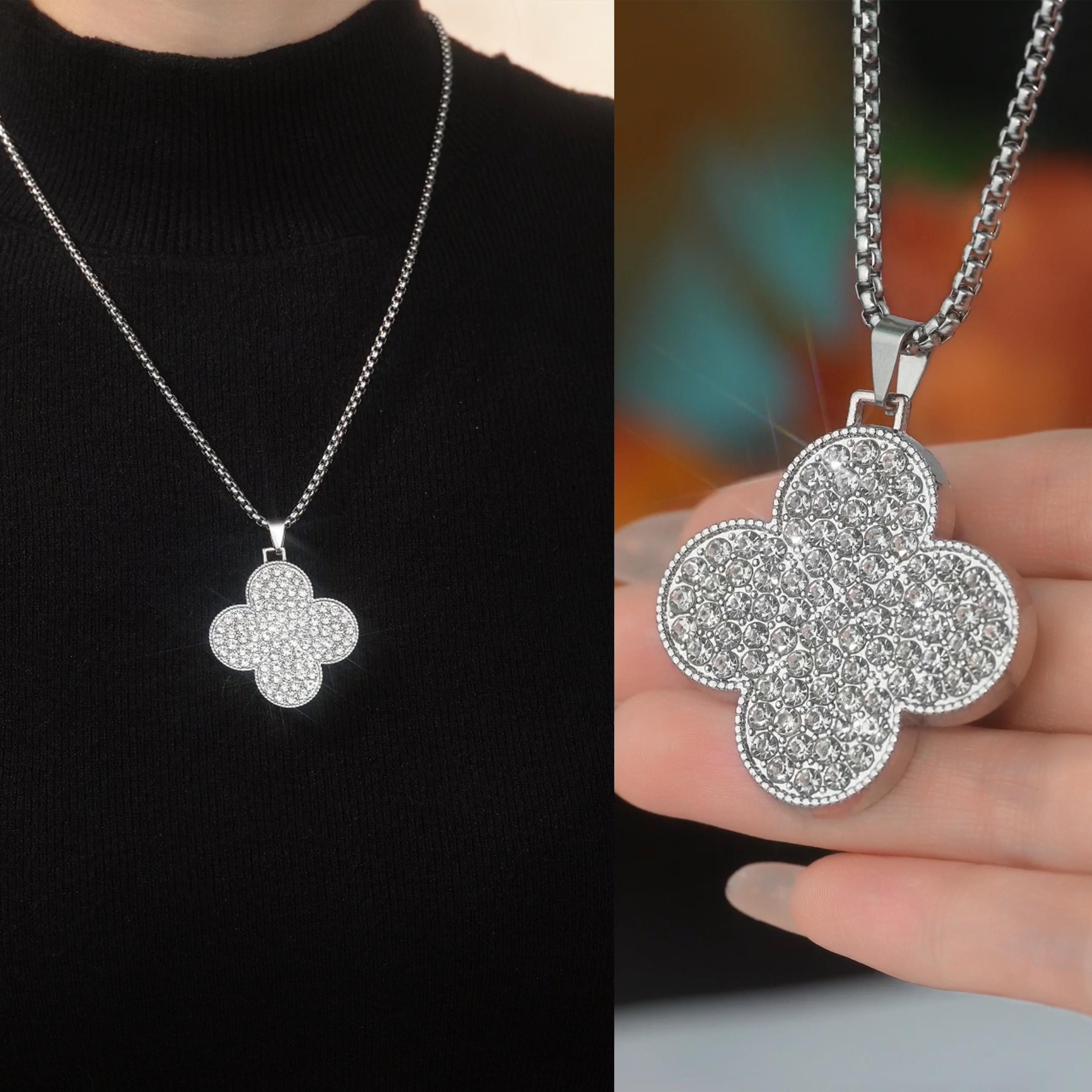 【四叶草毛衣链】钛钢项链女韩版简约设计感长款四叶草毛衣链吊坠