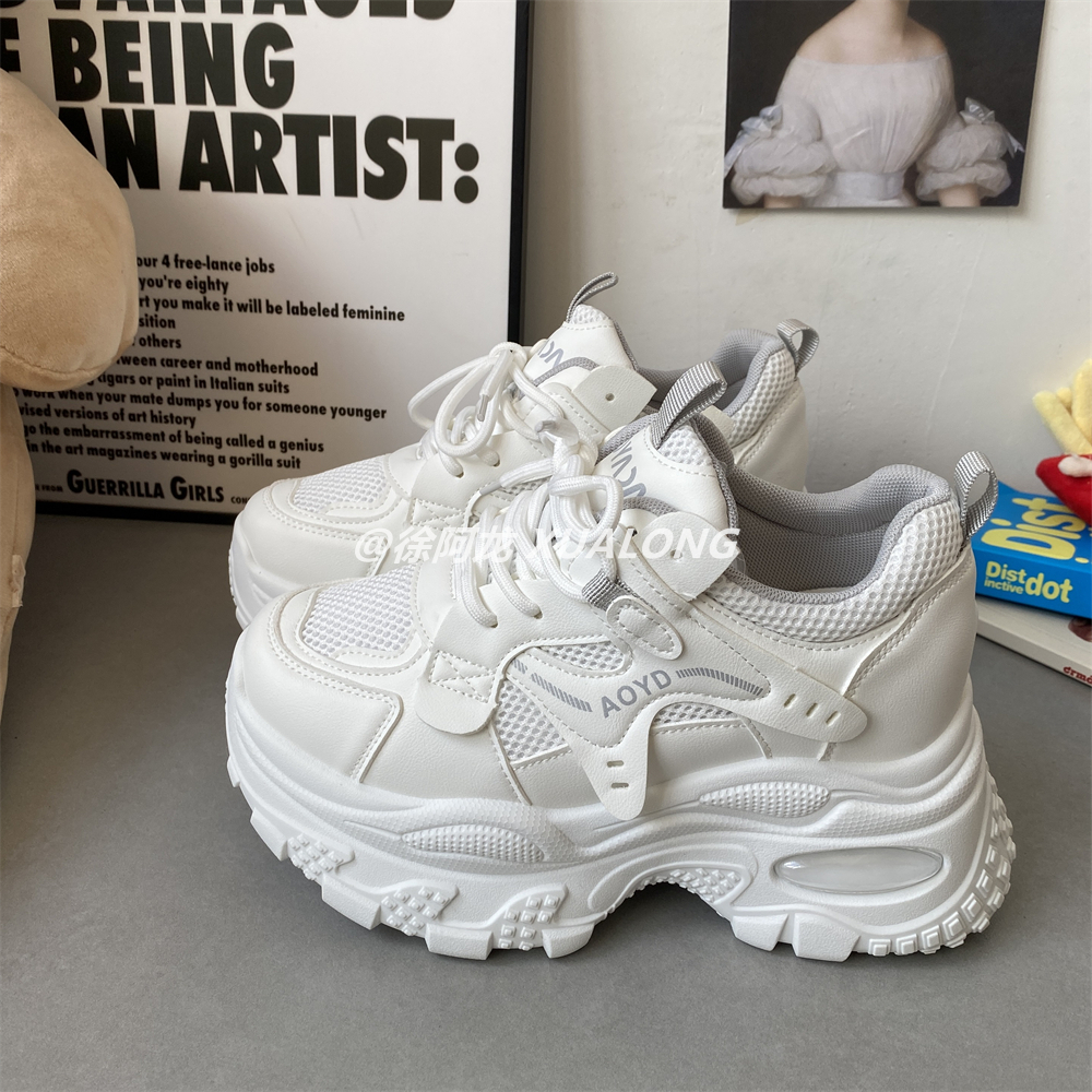 厚底内增高老爹鞋子女2025年新款增高10CM透气运动鞋休闲松糕女鞋