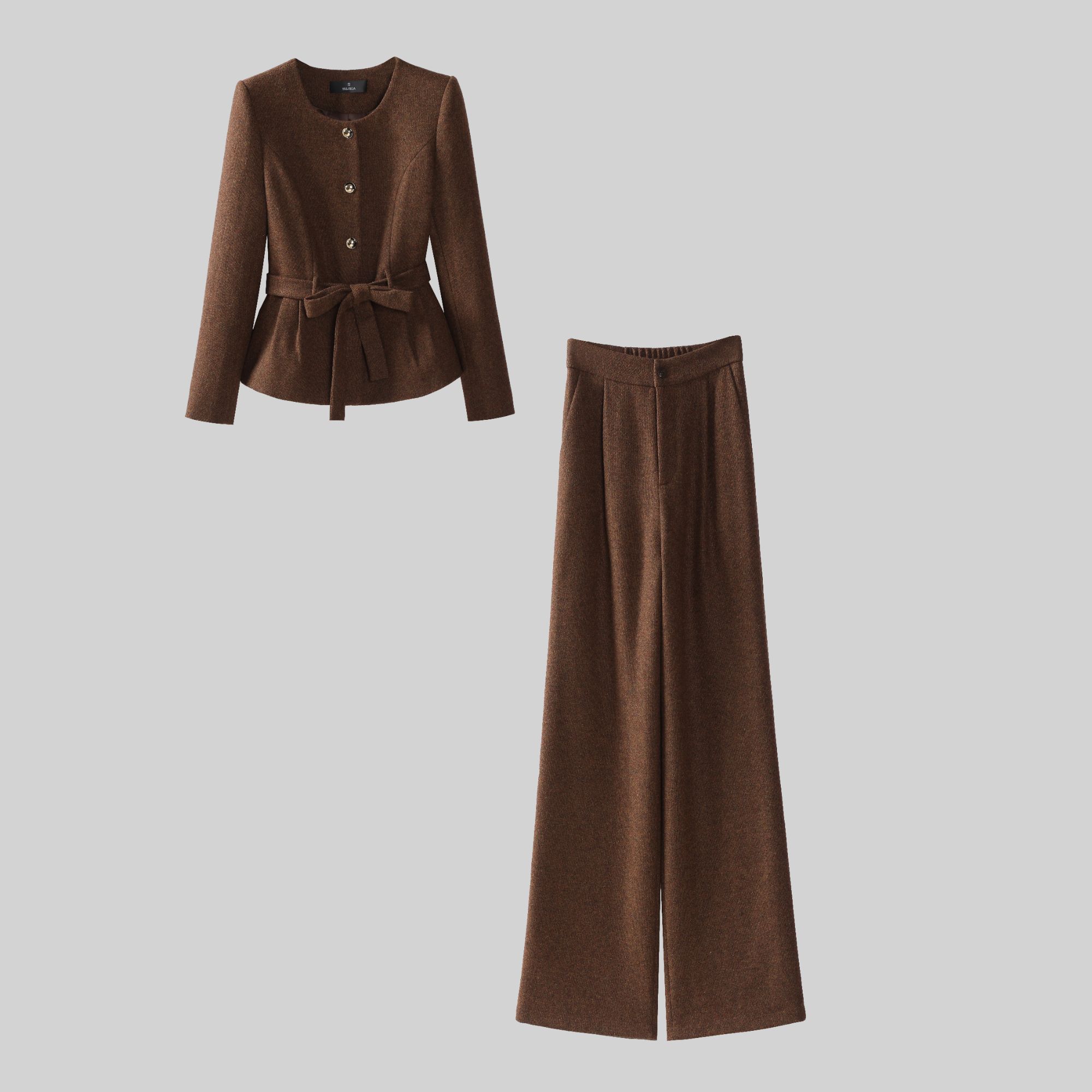 高级感气质炸街减龄套装女2025秋冬新款韩版绑带收腰上衣裤子G201